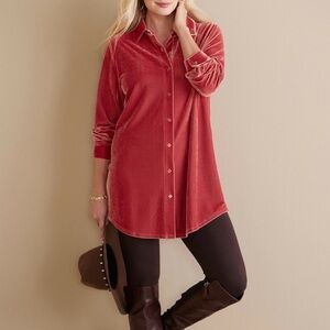 Soft Surroundings Size 2X Velvet Boyfriend Tunic Blouse, New with Tags, MSRP $94